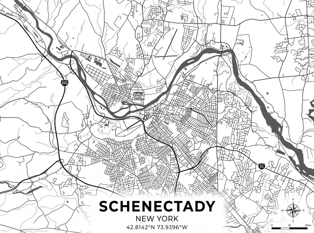 Vector street map of Schenectady, New York